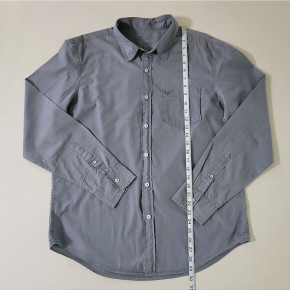 American Eagle Outfitters Men's Long Sleeve Button-Down Gray Cotton Shirt - Picture 5 of 14